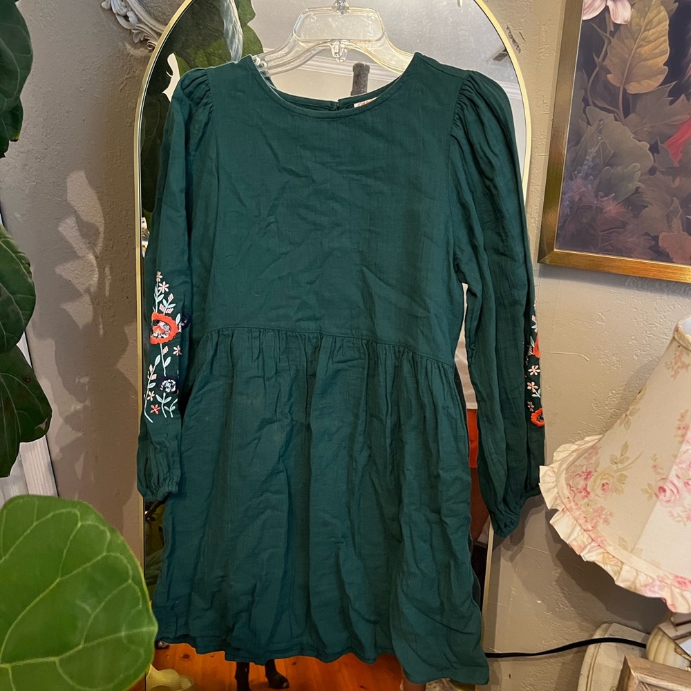 Cat & Jack Green Fit and Flare Dress with Bishop Sleeves